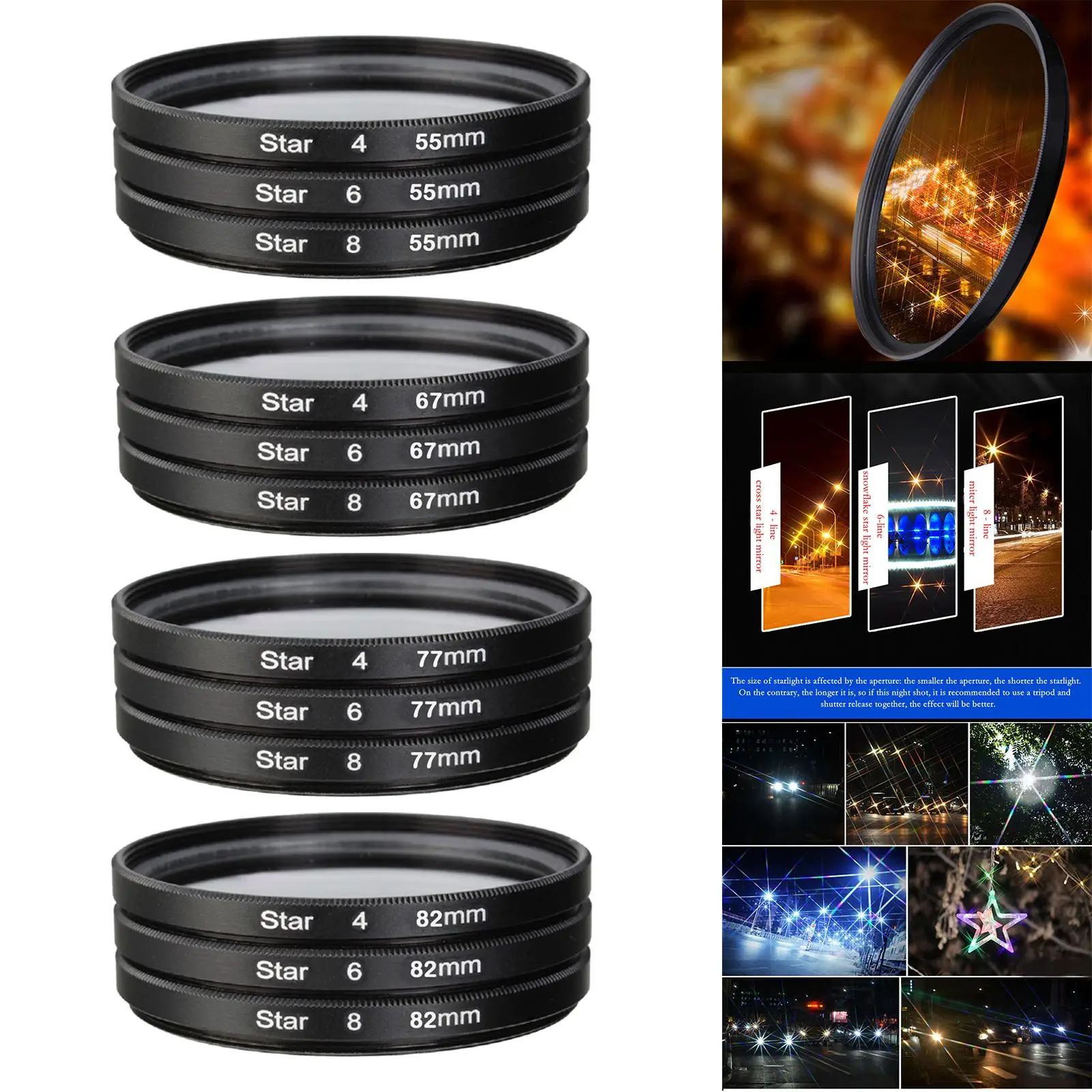 3Pcs Camera Lens filter Set Lens 4 6 8 Points star Effects Filter with star Effect