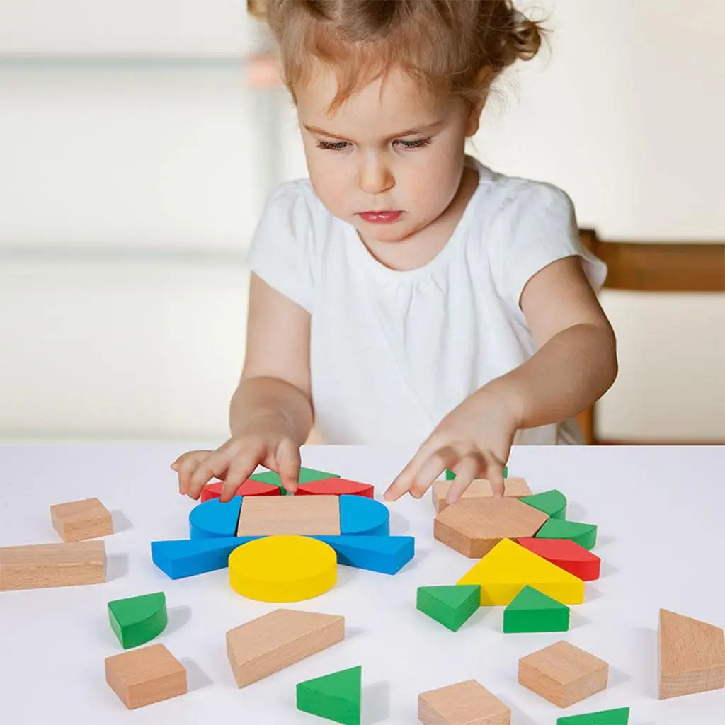 29Pcs Geometric Fraction Blocks Shape Sorter Early Educational  Pattern Blocks for School  Age 3+ Age Children