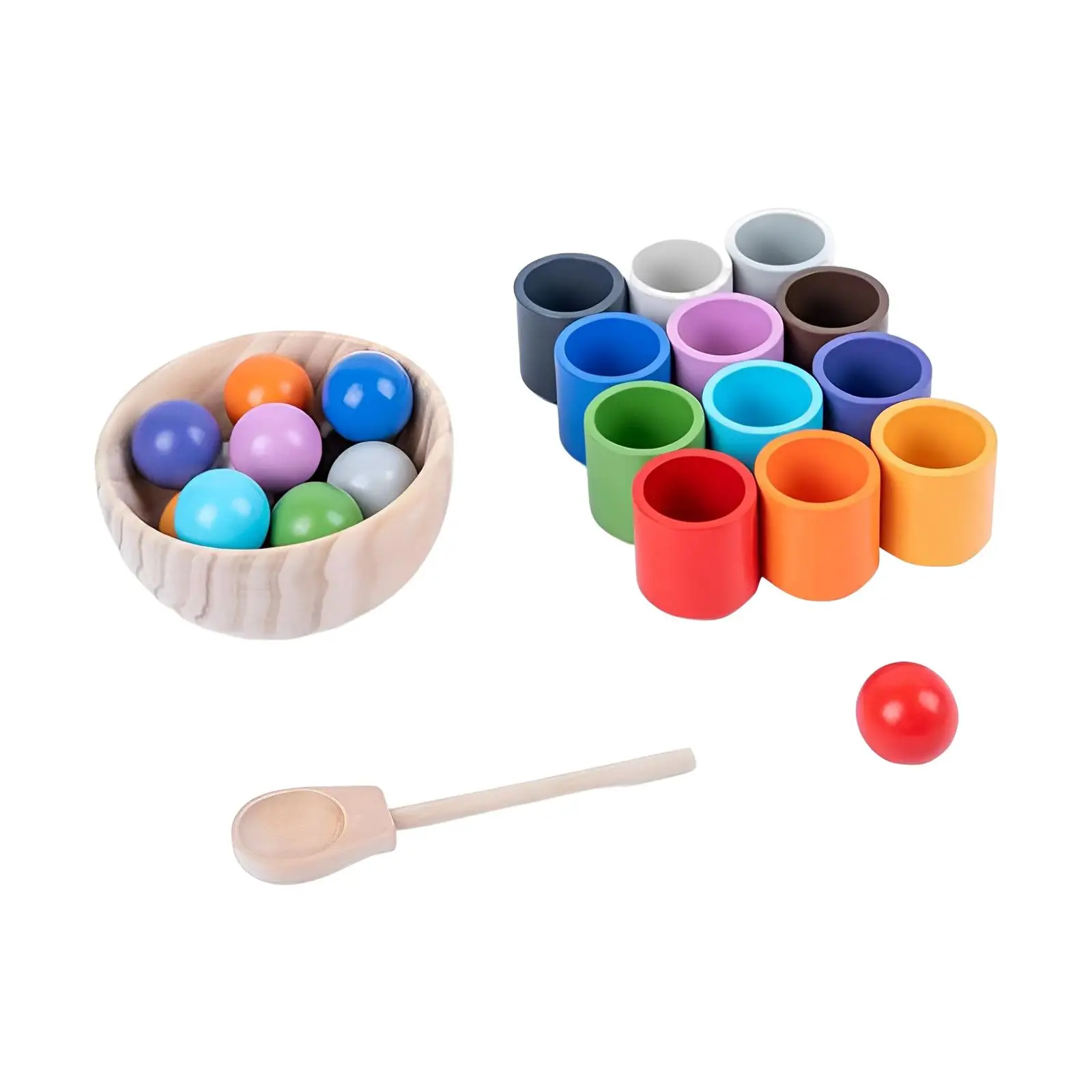 Rainbow Ball in Cups Montessori Toy Fine Motor Skill for Children Color Classification Sorter Game Bead Sorting and Counting