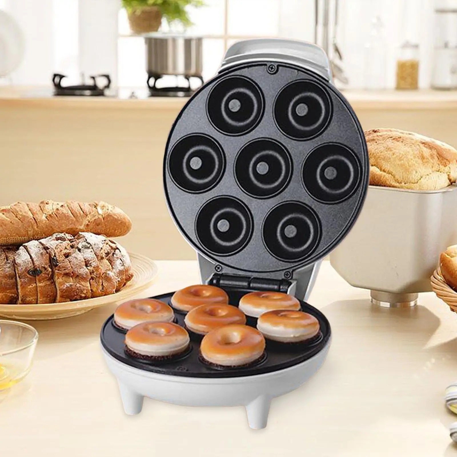 Mini Donut Maker Easy to Clean Deep Cooking Plates Kid Friendly Makes 7 Doughnuts Breakfast Machine Waffle Machine for Household