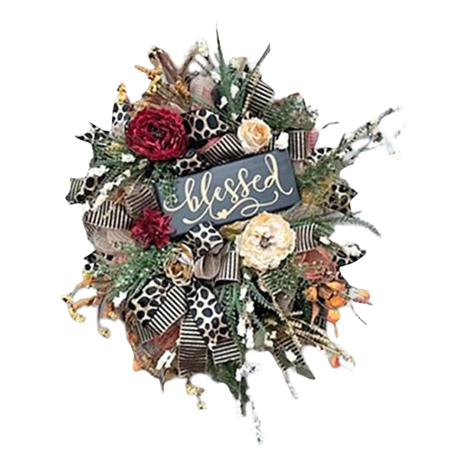 Door Front Welcome Wreath Artificial Flowers Garland Fall Bowknot Decorative for Backdrop Window Thanksgiving Day Holiday Office