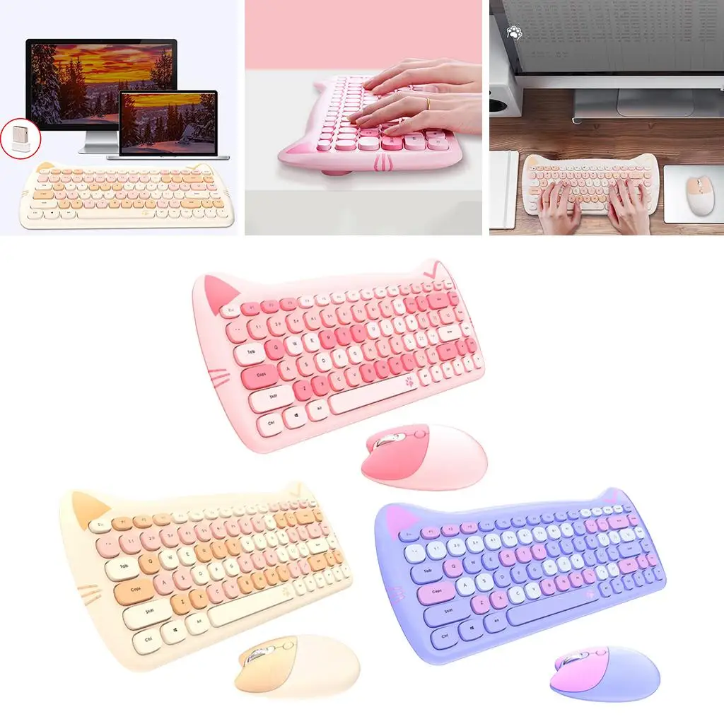  Keyboard Mouse Set 84 Key 1200DPI, No Delay, Silent Frosted Touch Colorful USB  PC  Meow Lovely  