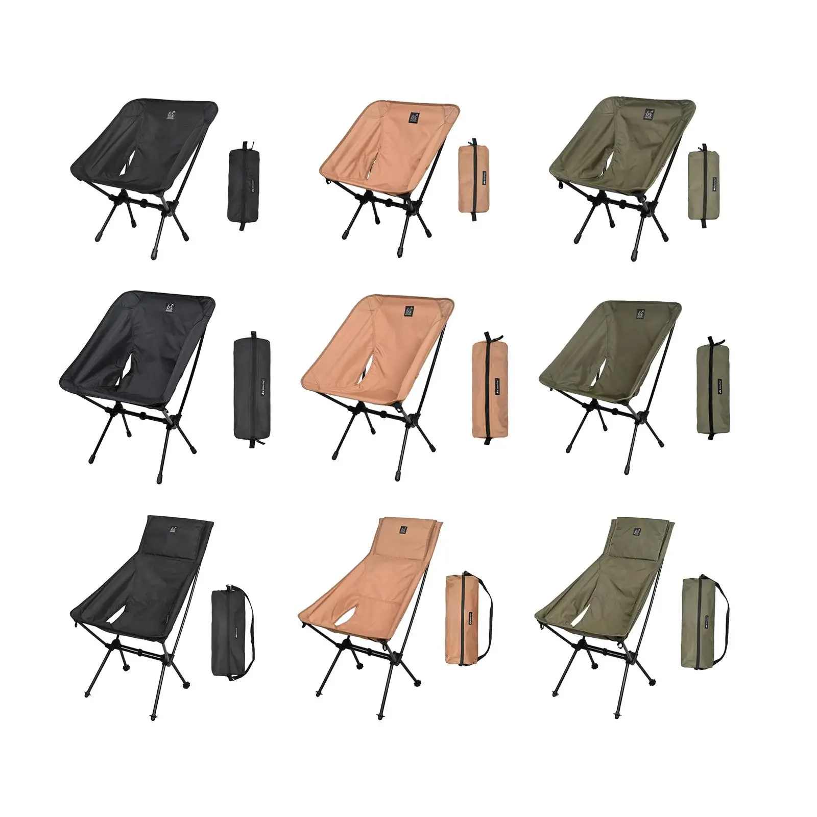 Heavy Duty Outdoor Camping Armchair W/Storage Pouch Seat Portable Folding Moon Chair for Backyard Barbecue Beach Fishing Picnic
