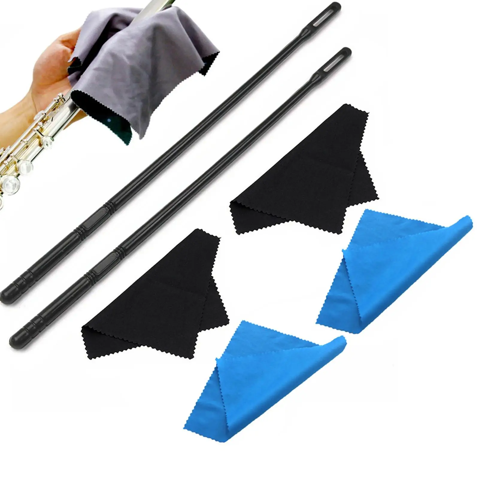 Flute Cleaning Rod with 4Pcs Cleaning Cloth Flute Cleaning Supplies Cleaning Swabs Lightweight Dust Woodwind Flute Cleaner