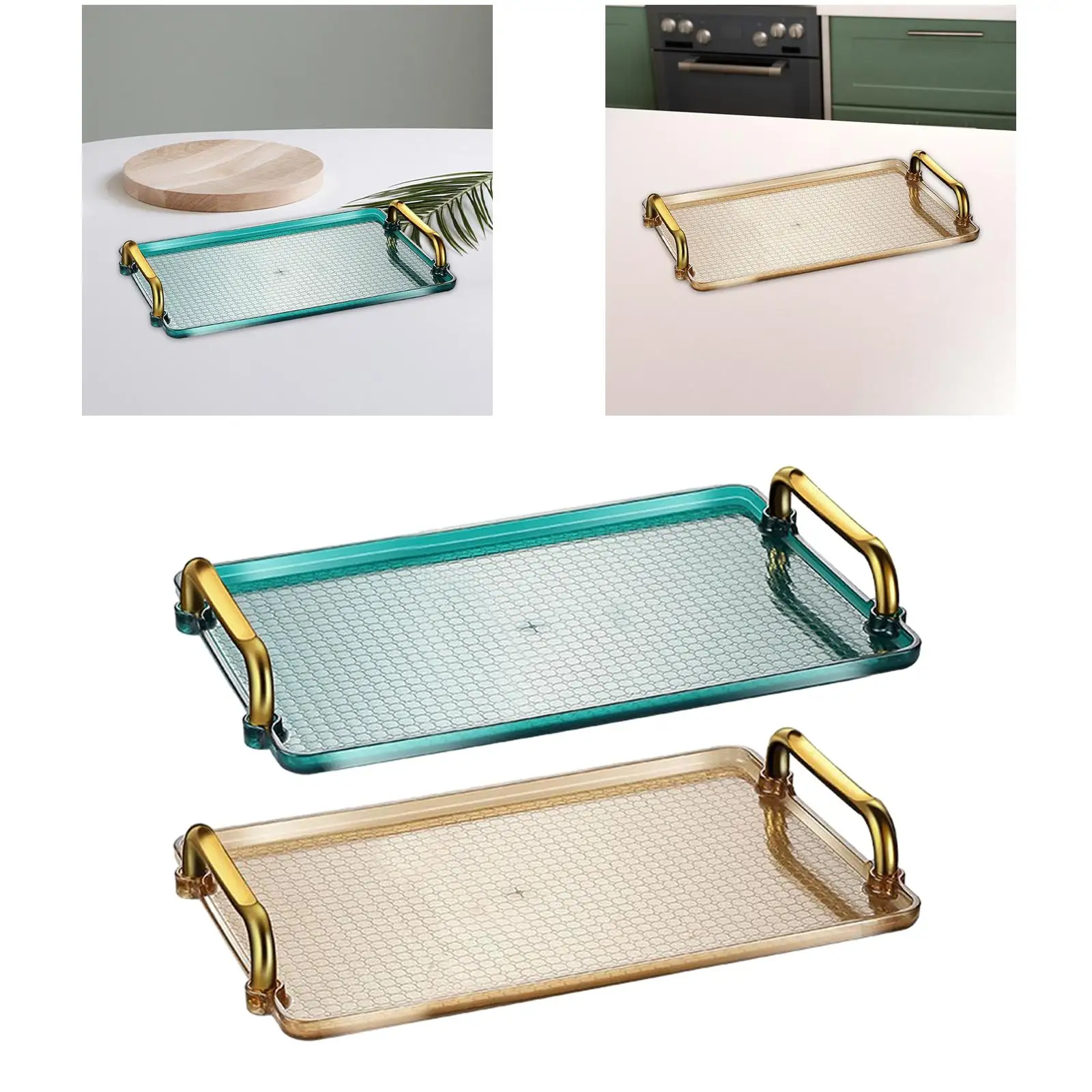 Serving Tray with Handles Versatile for Dinner Patio Lightweight Cosmetic Storage Decorative Tray Rectangular Sofa Couch Tray