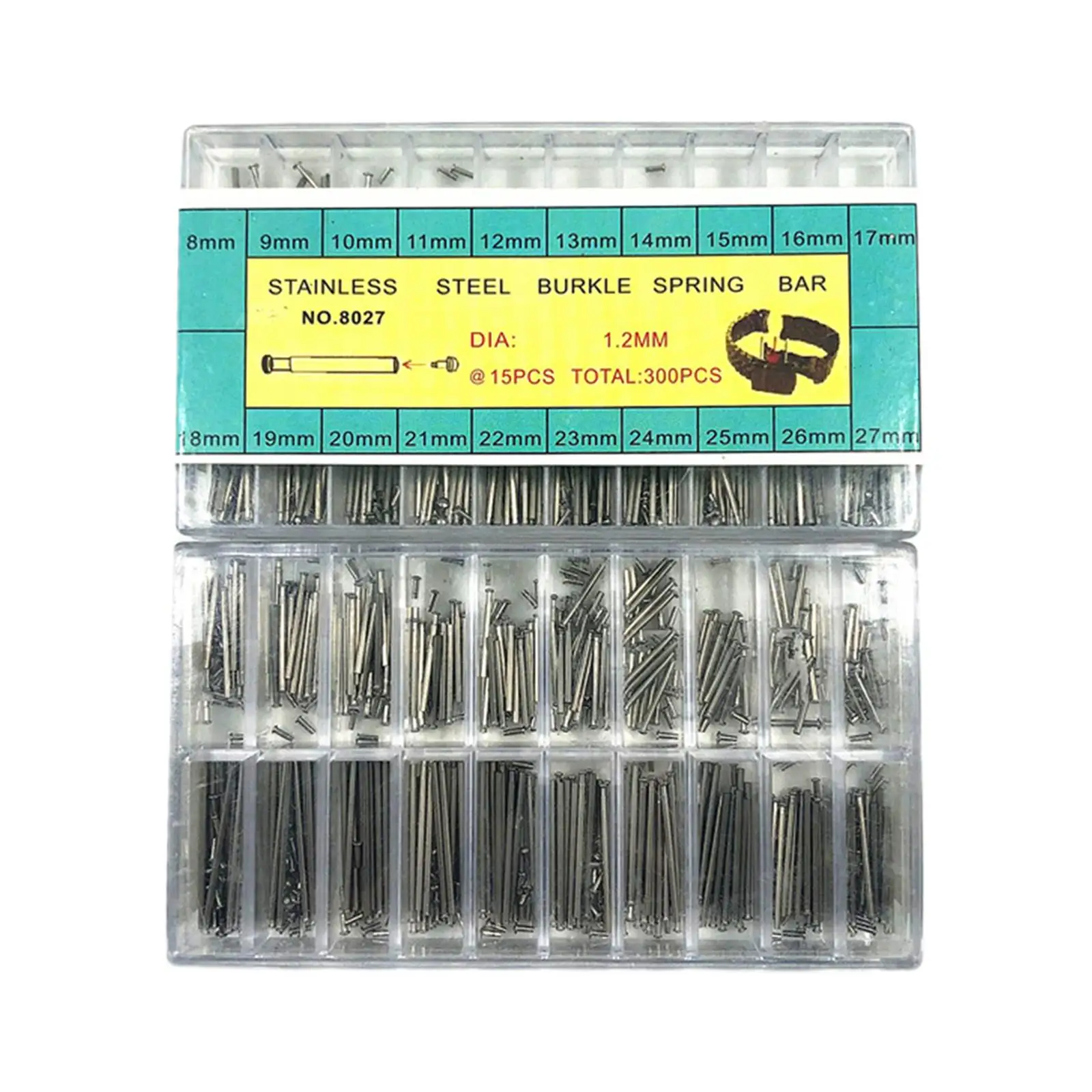 300 Pieces Stainless Steel Watch Strap Link Pins Spring Bars 8-27mm Watchmaker Tool Repair 20 Different Sizes Jewelry Making