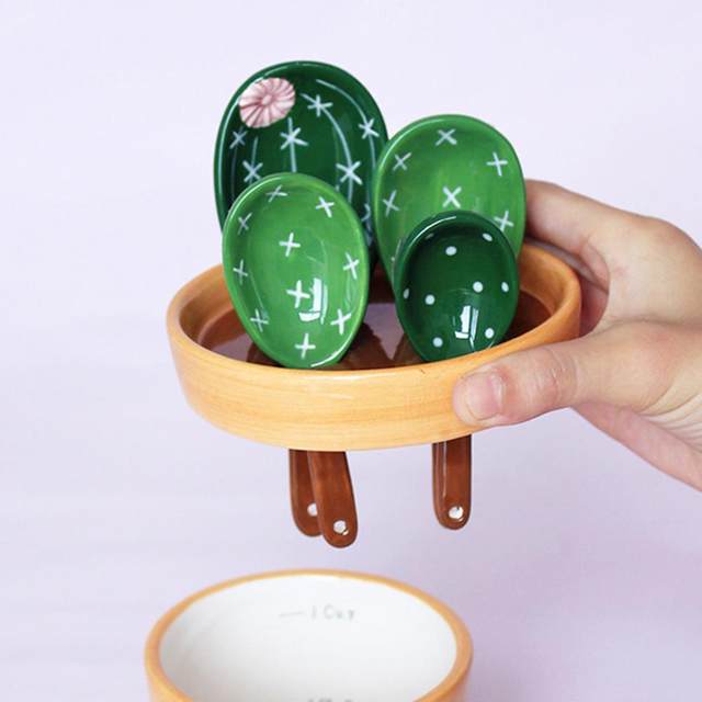 4Pcs Flower Cactus Ceramic Measuring Spoon Baking Food Scale Household  Kitchen Salt Sugar Spoon With Base Cute Kitchen Supplies - AliExpress