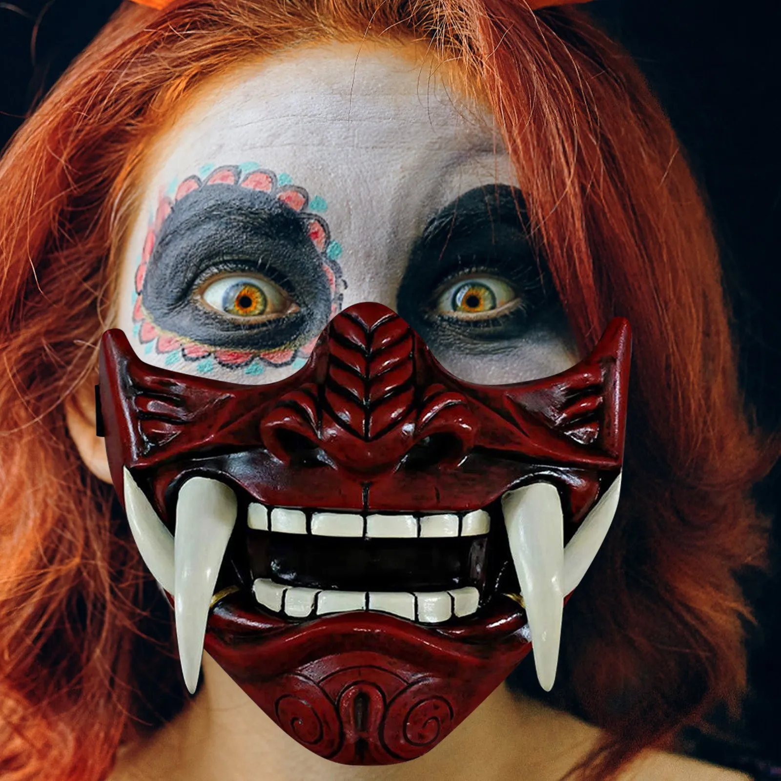 Маска-реквизит для костюма на Хэллоуин, японская демоническая маска самурая,  праджна, Ханья, злой убийца, утолщенная пластиковая маска | AliExpress