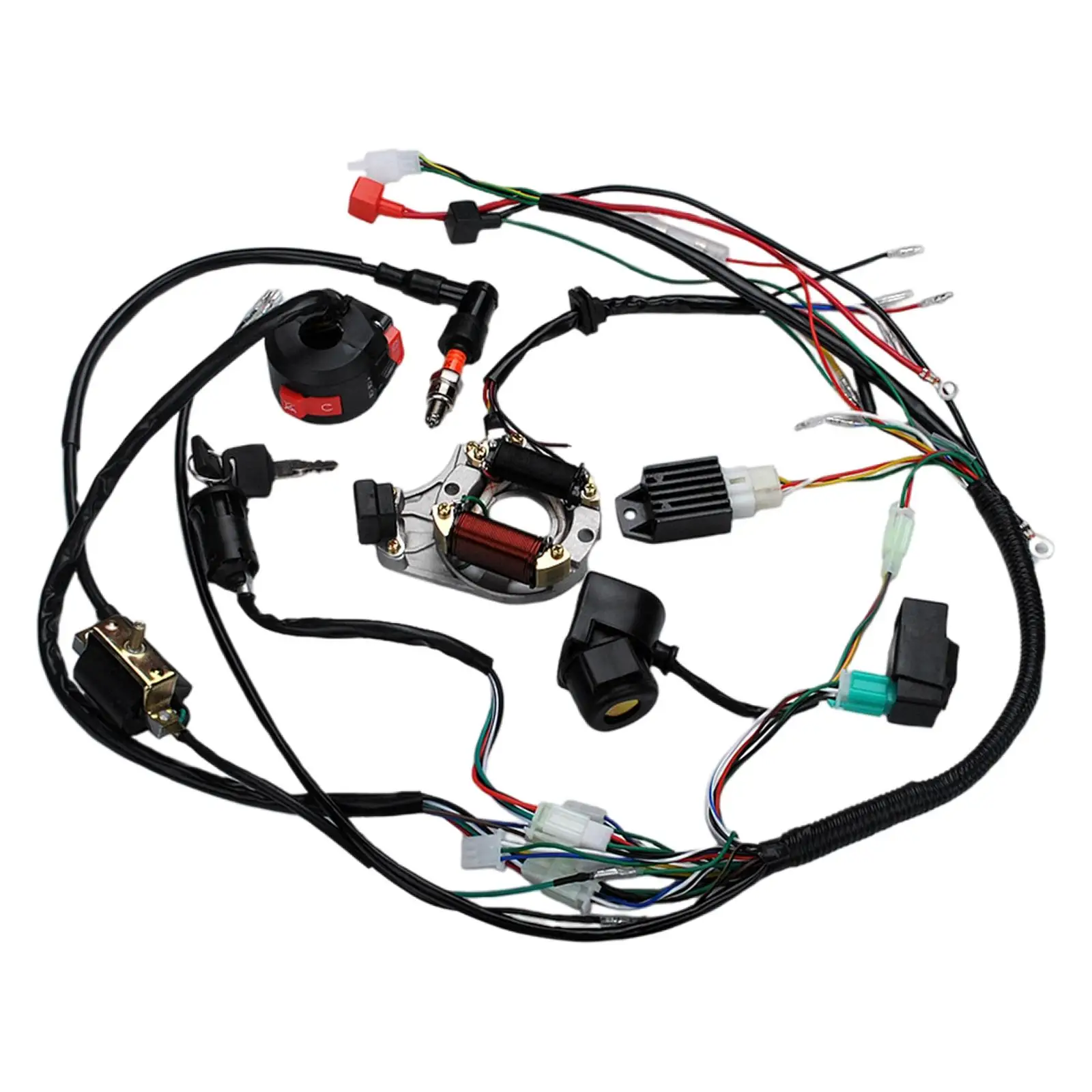 Complete Electrics Wire Harness Kit Solenoid Relay Coil Stator for Motorcycle Scooter Buggy 4 Wheelers Stroke 50cc -125cc
