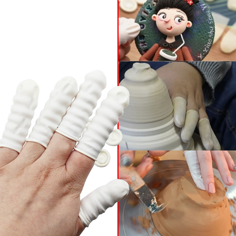 50/100 Stück Wiederverwendbare Fingerschutz-Handschuhe Gummi-Latex-Fingerlinge Fingerspitzen-Fingerabdruckentferner Töpferwerkzeuge – Detail 1