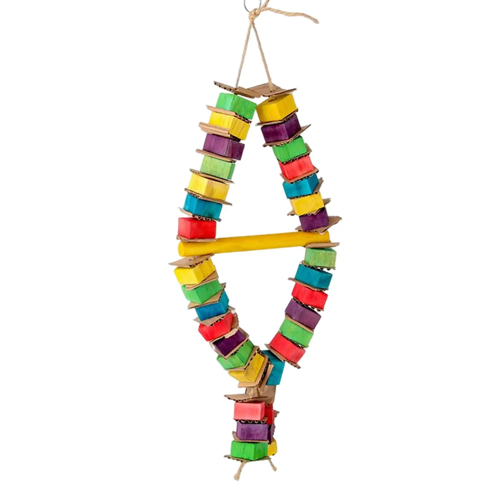 Bird Chew Toy Braided Swing Perch Wooden Blocks Hanging Bite Stand Cardboard Climbing for Cockatiel Pet Supplies Budgie