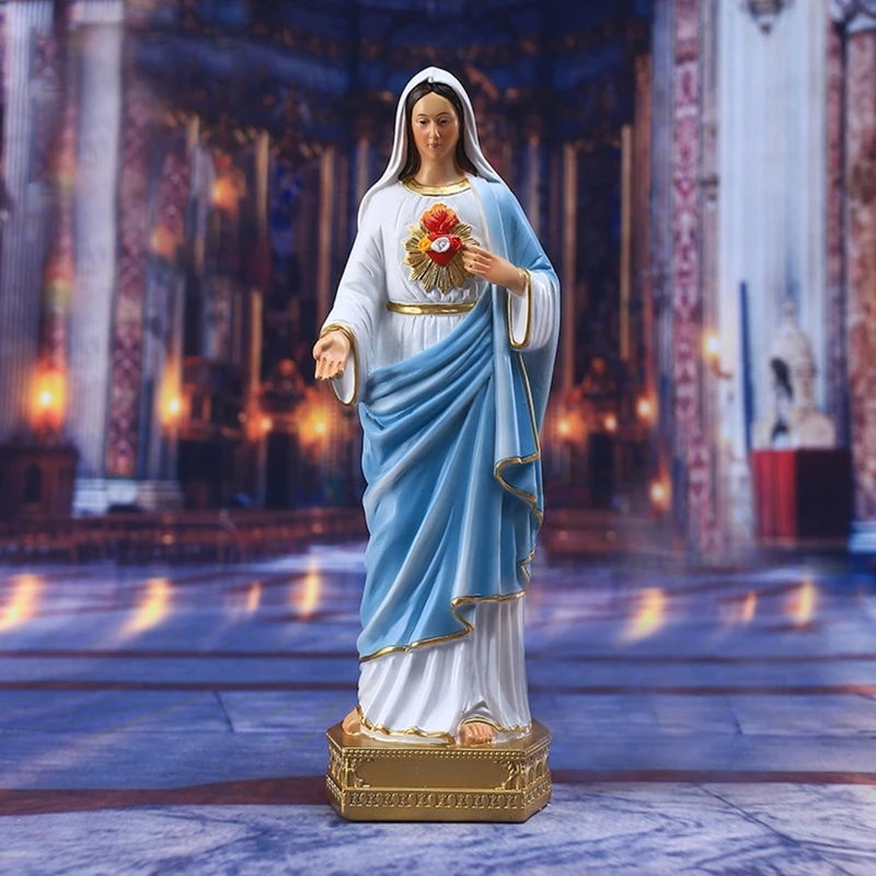 Nicefurniture Mother Mary Statue Blue Clothes Holy Miniature