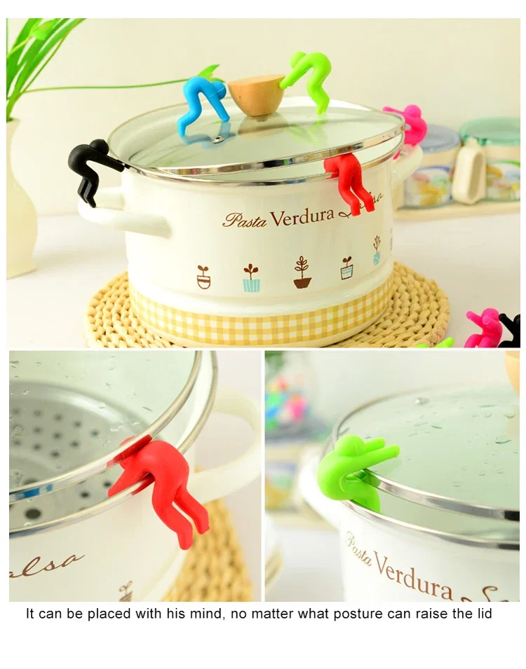 Description Picture 4 of itemSilicone Support Pan Pot Lid Holder Anti-Overflow Pot Clip Kitchen Tools Stand Mobile Phone Chopstick Spoon Holder Stand Gadgets