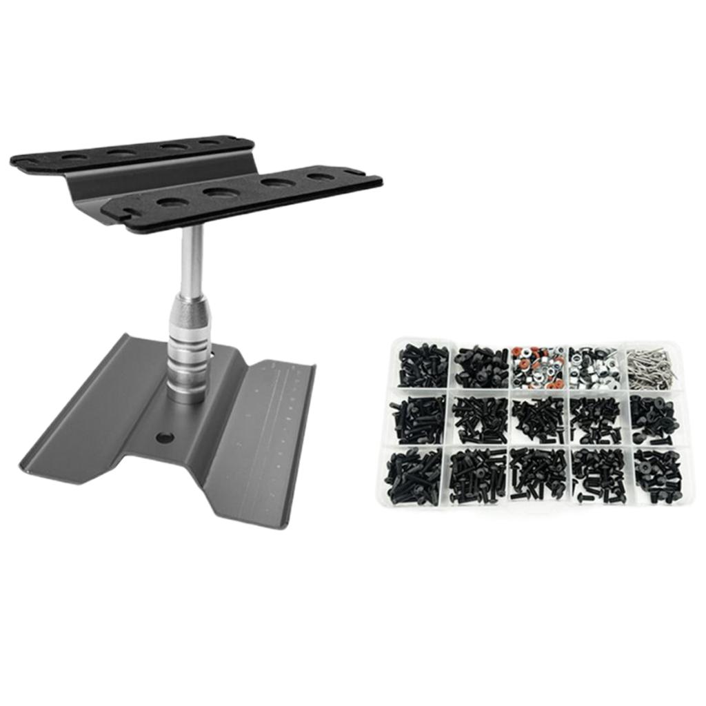 Assembly Platform with Screw Box 360 Degree Rotate Lift or Lower Stand Work Station for 1/10 1/8 RC Car Truck Assembly Tool