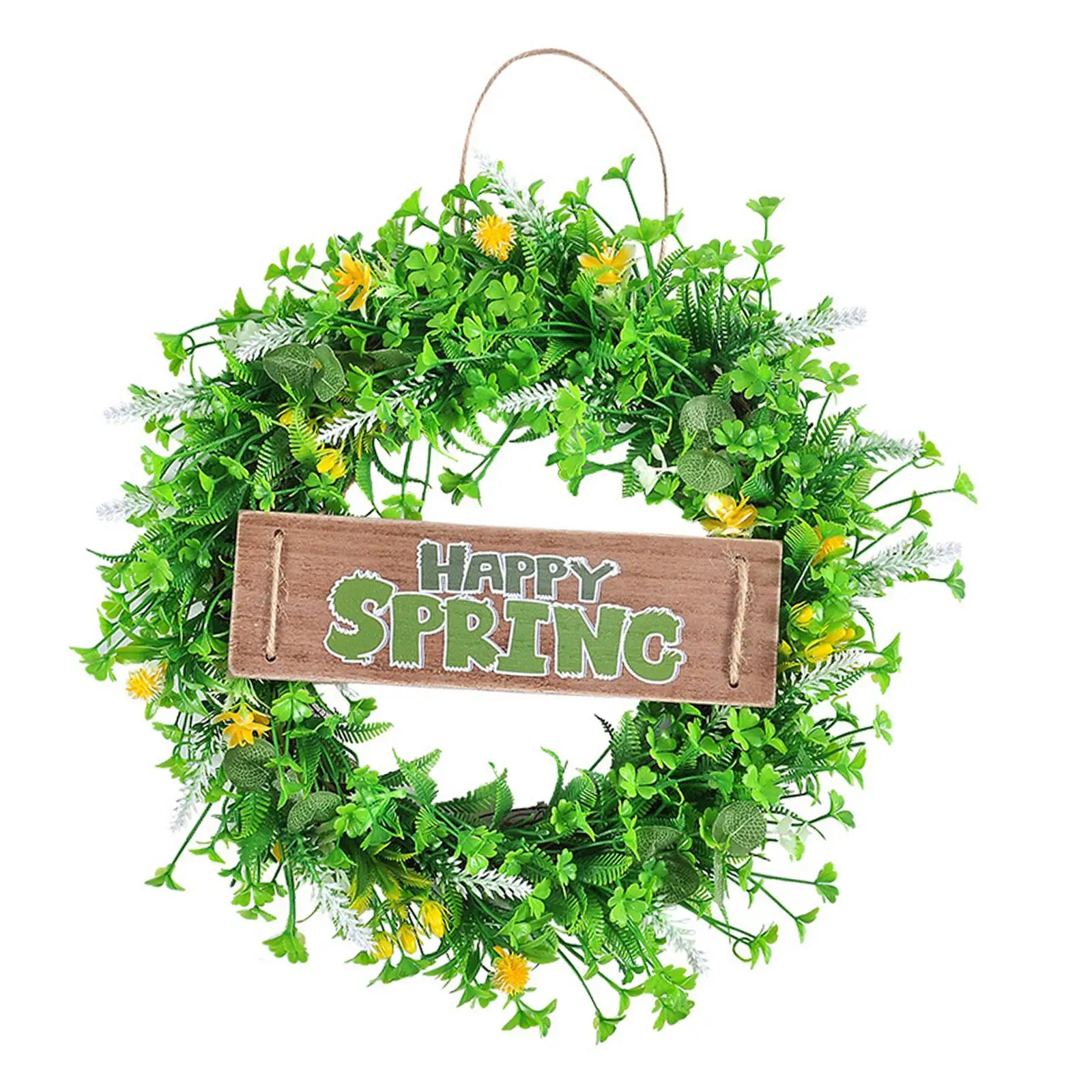 Happy Spring Greenery Wreath Hanging Garland for Porch Party Accessories