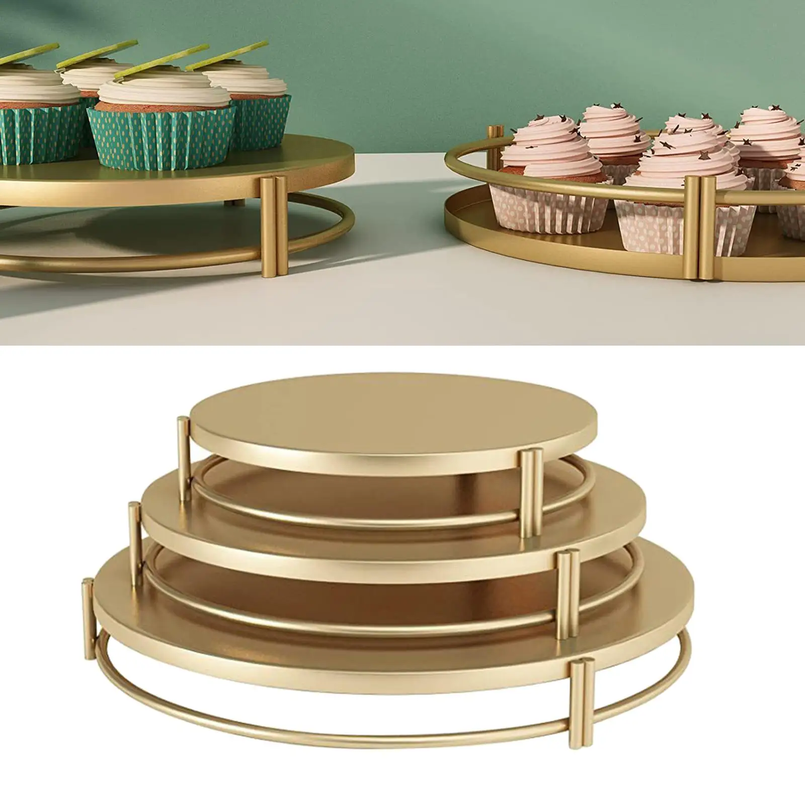 3 Pieces Gold Metal Cake Stands Fruit Plate Round Elegant ,20cm 25cm 30cm