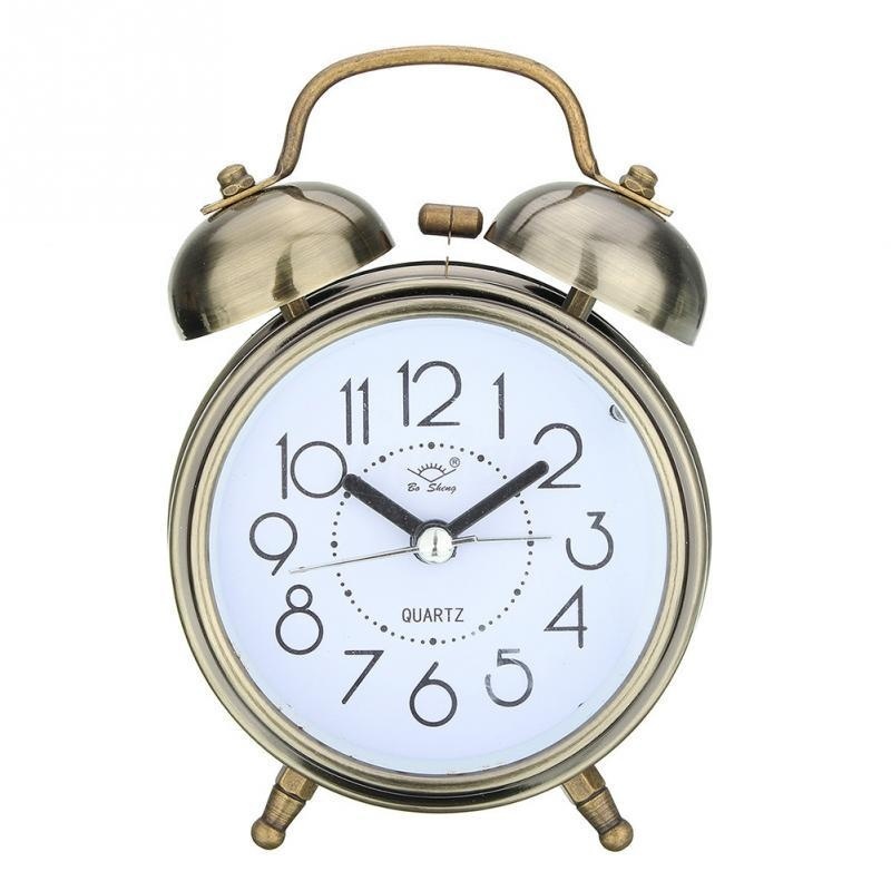 Description Picture 6 of itemAlarm Clock Vintage Retro Silent Pointer Clocks Round Number Dual Bell Loud Alarm Clock Bedside Night Light Home Decors