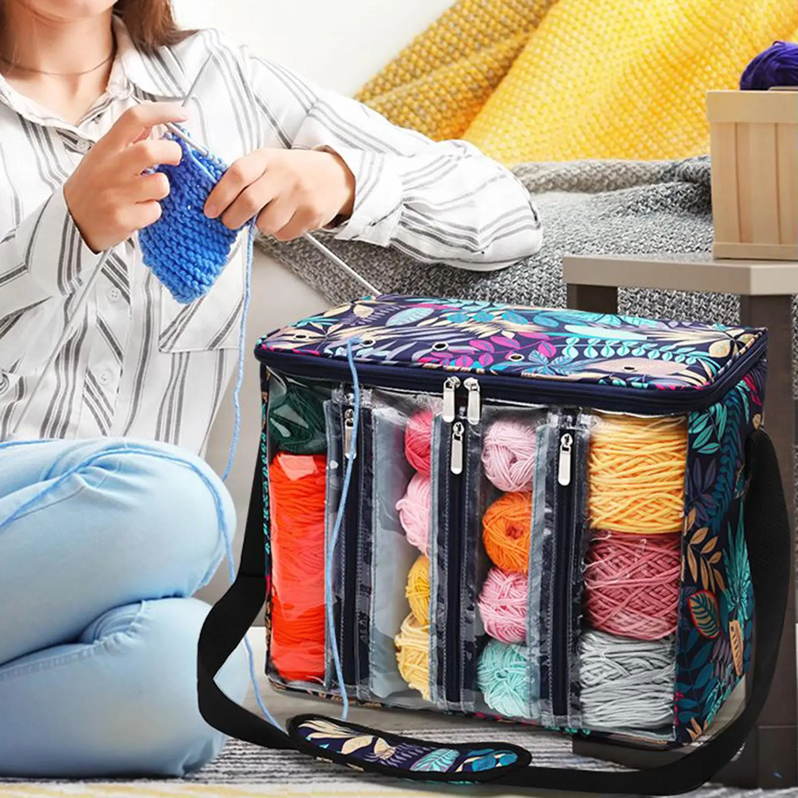 Knitting Bag Yarn Holder Case Storage Organizer Yarn Storage Organizer Large Crochet Bag Tote Empty Crocheting Storage Bag