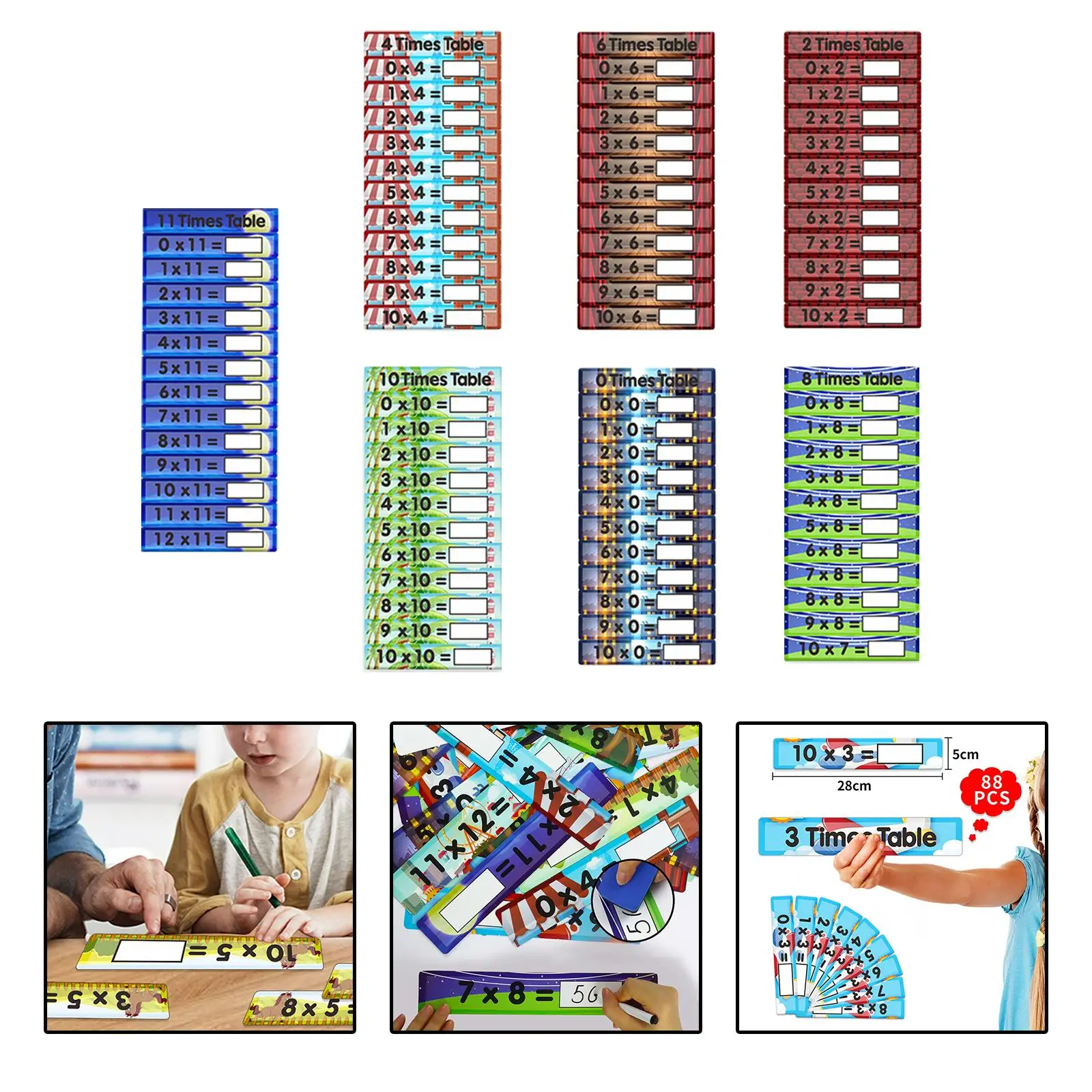 88x Reusable Multiply Card Erasable Learning Activities Math Teaching Aids Multiplication Practice Toy for Kindergarten Nursery