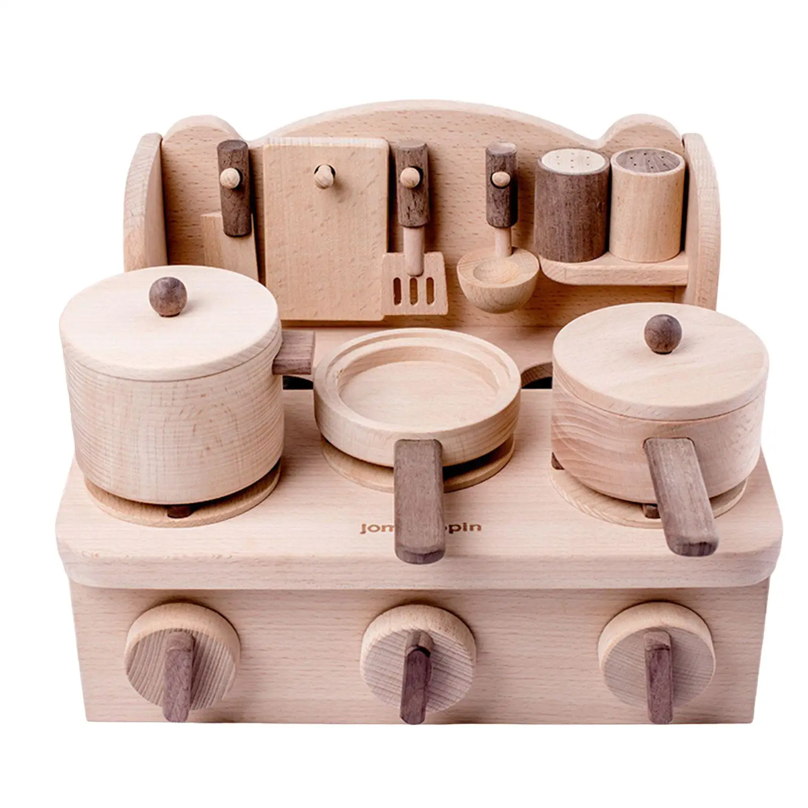 Wooden Pretend Kitchen Playset Montessori Toys with Realistic Sounds Salt & Pepper Shaker Gift Kitchen Play Toy Set for Kids