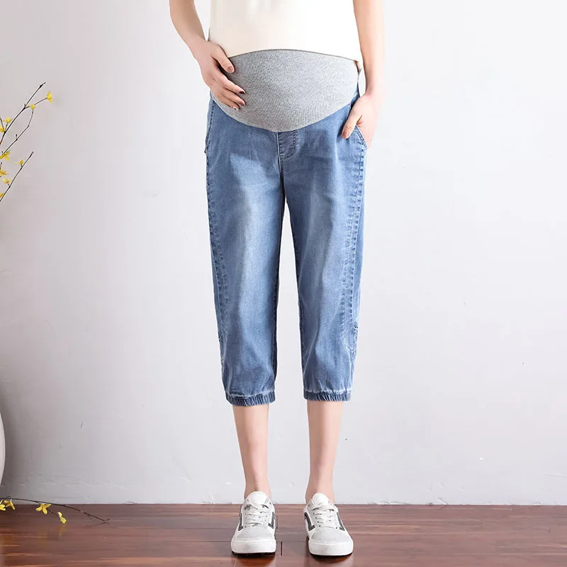 Maternity jeans new large size cropped pants loose casual elastic belly support shorts  plus size  pants  P06049 postpartum outfits