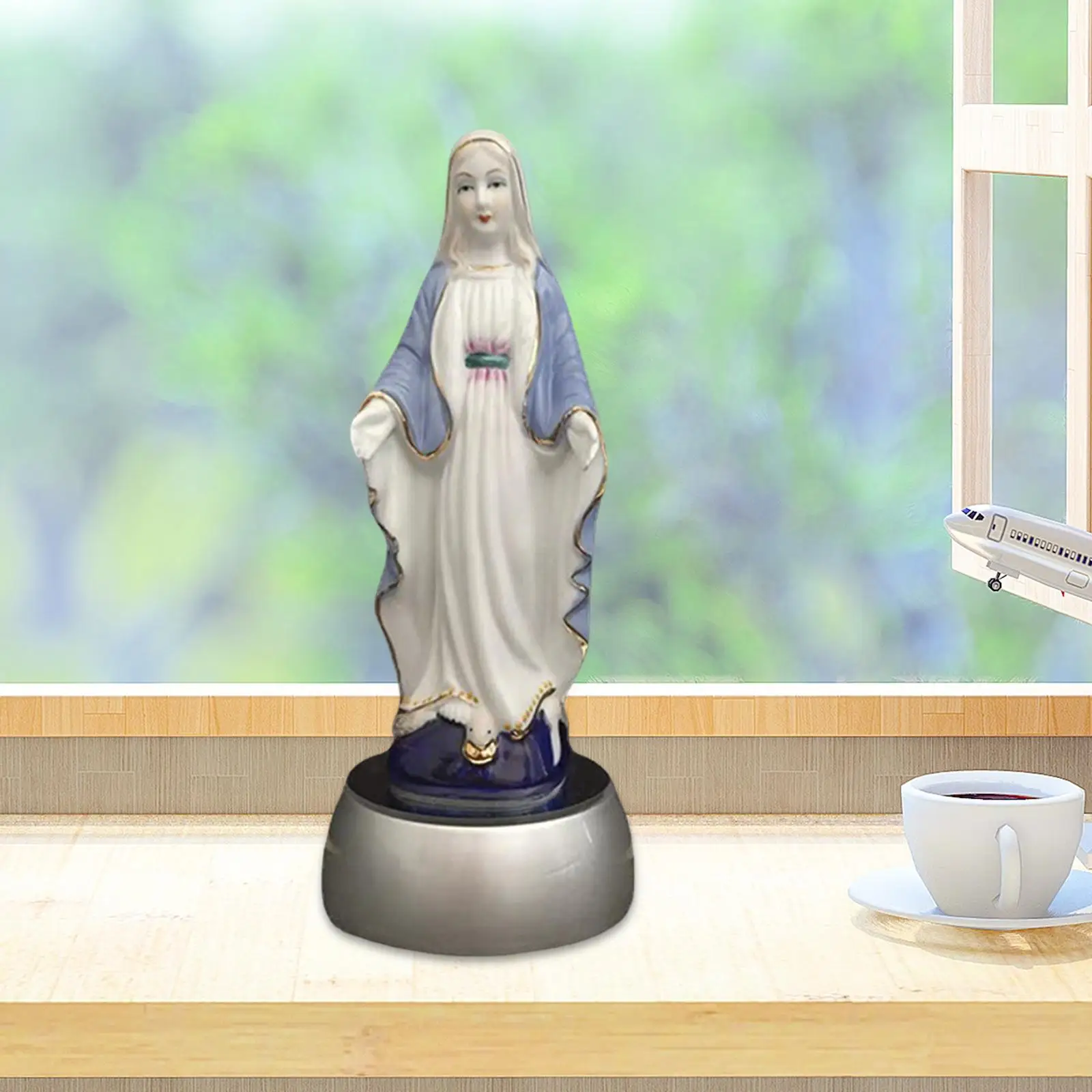 Bedside Table Lamp Ceramic Virgin Mary Statue LED Night Light for Bookshelf Bedroom