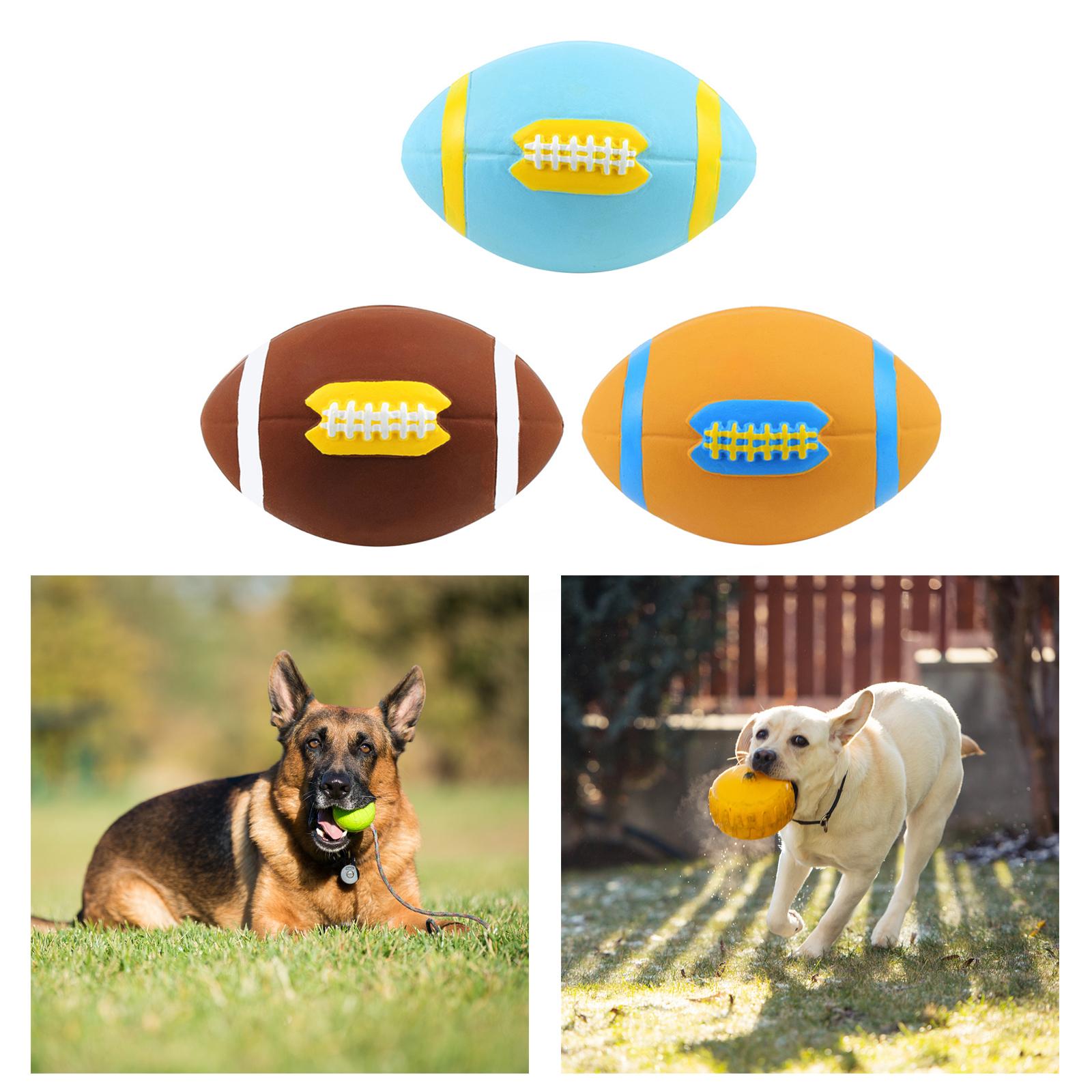 Pet Dog Toys Teething Squeaky Balls Interactive Chew Toys Puppy Playing Training Rubber Rugby for Small Medium Large Dogs