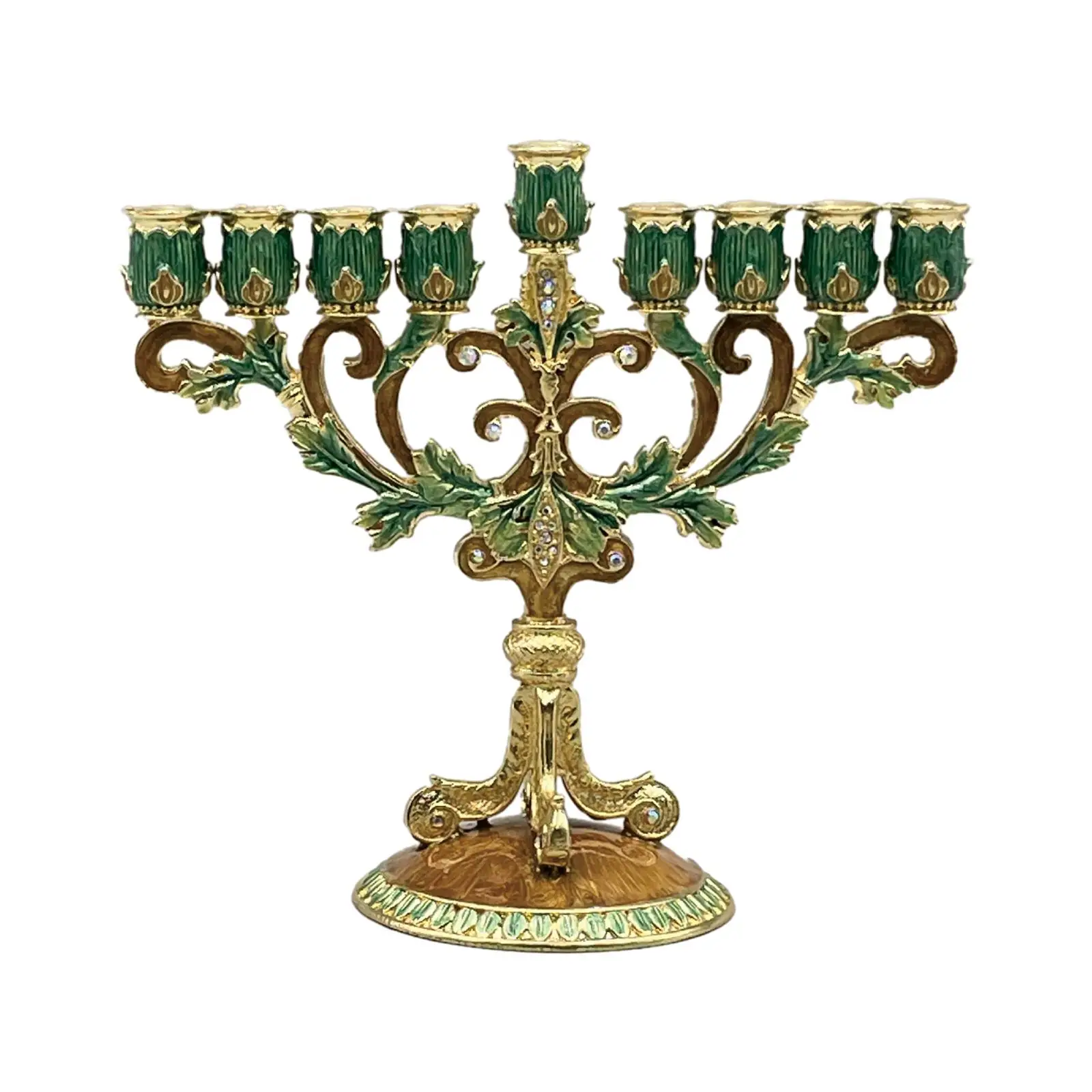 Hanukkah Menorah 9 Branches Candle Holder Metal Round Base Taper Candle Holders for Fireplace Festival Mantel Dining Room Decor