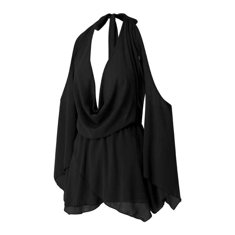 Vestido Y2K de verano para mujer, color liso, con cuello colgante, hombros descubiertos, fruncido, manga larga, espalda descubierta, corto, para discoteca