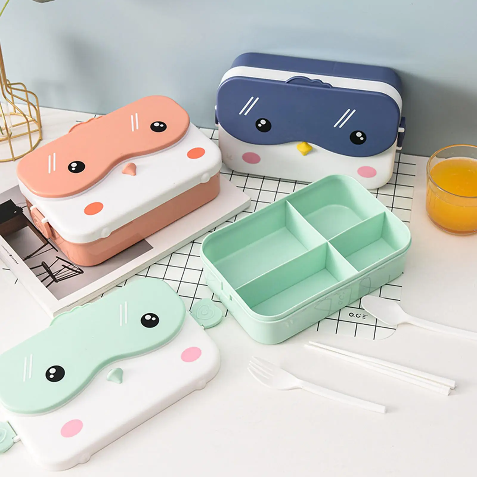 Cute Bento Lunchbox Food Container Rectangular Multifunction Leakproof for Office