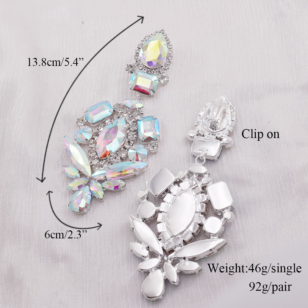 Clip auf riesigen Glas Strass Kristall baumeln langen Ohrring für Drag Queen Frauen Hochzeit Schmuck schwere Bühne Zubehör – Detail 5