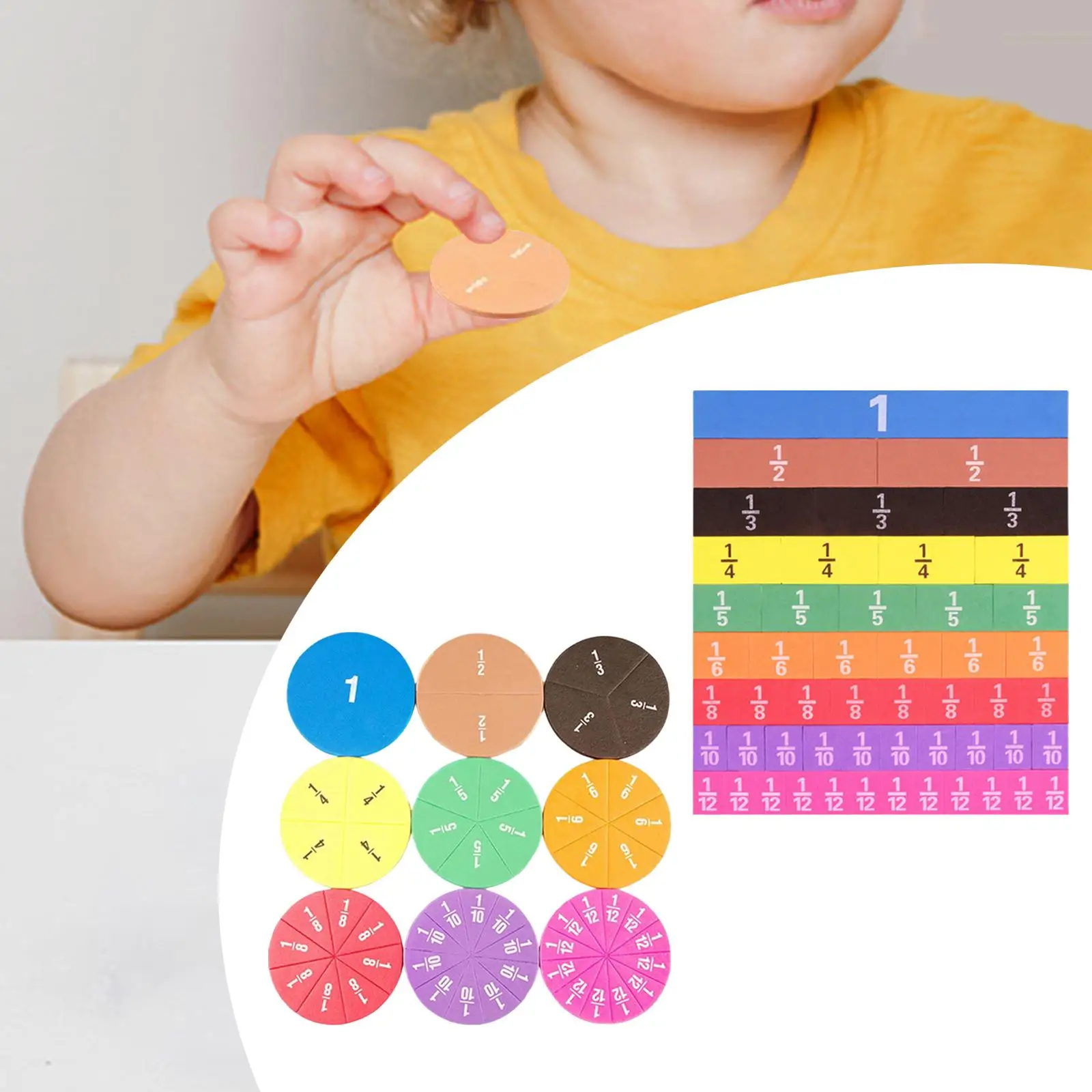 Montessori Fraction Bar and Circles Educational Counting Toy Supplies Math Materials for Preshcool Home Gift Children Kids