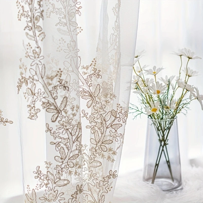 Title 7, 1pc Luxury Gold Thread Embroidery Sheer Curtain...