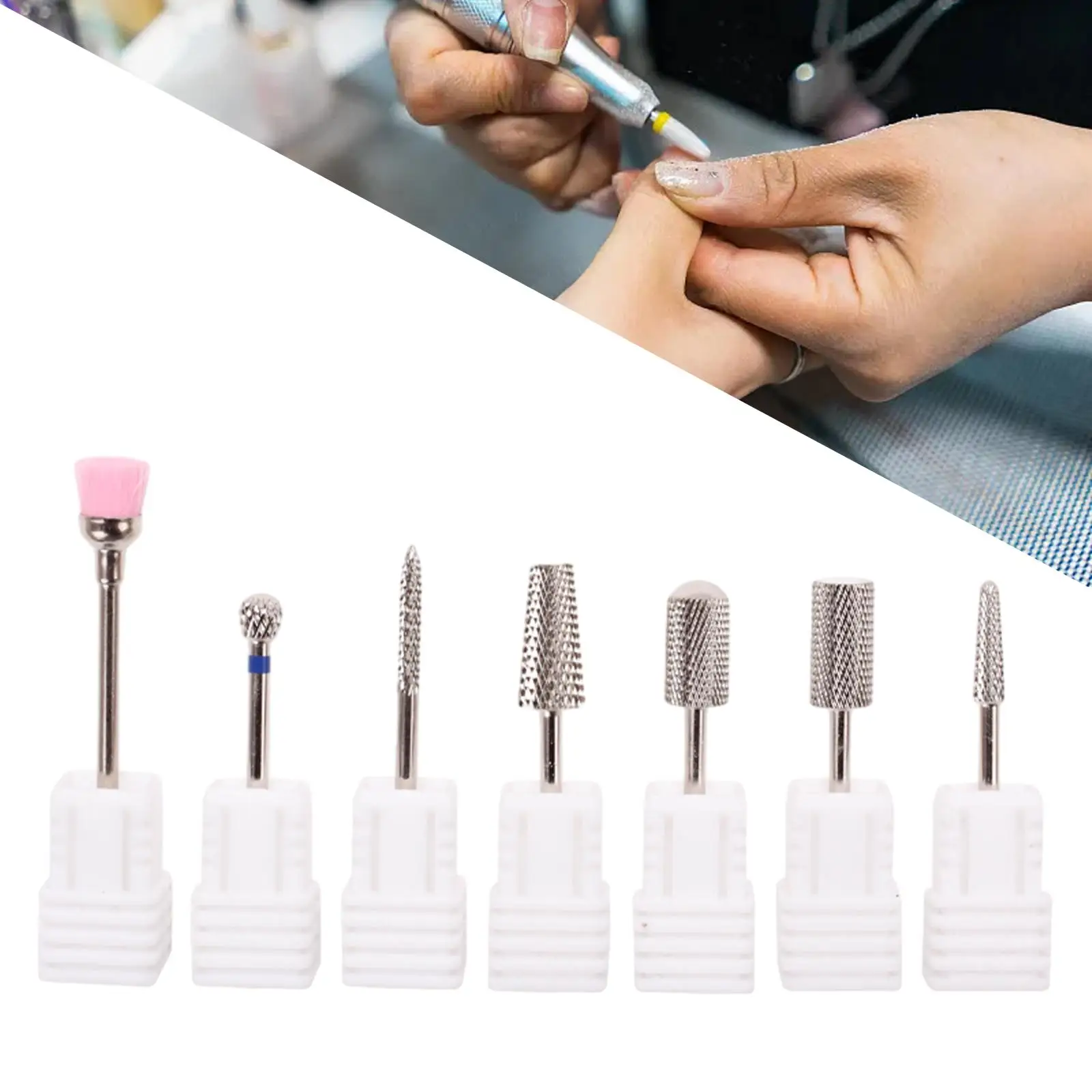7Pcs Manicure Bits Electric Manicure Head Replacement Device Dust Brush Nail Art Polishing Grinding Heads