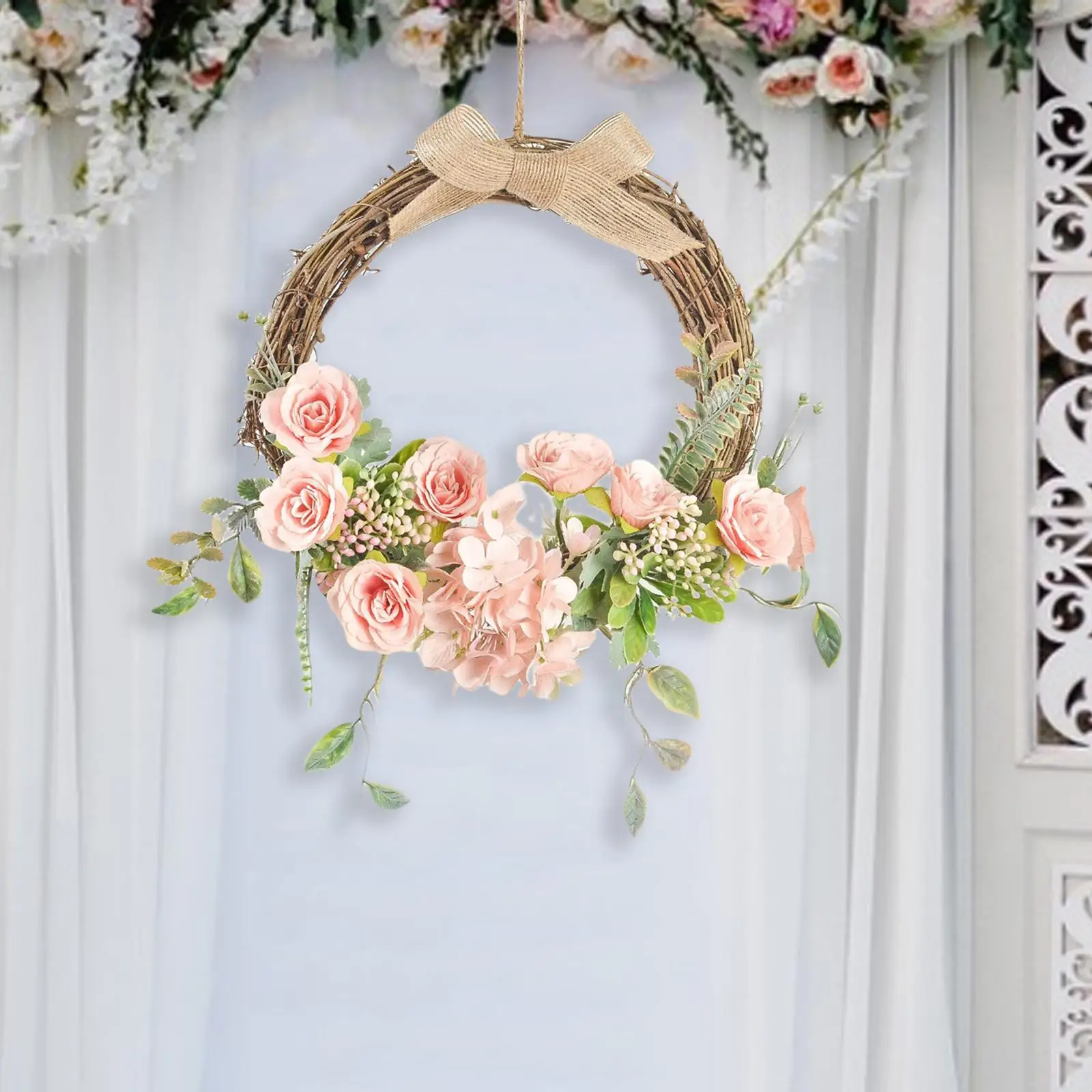 Simulation 13inch Flower Wreath Spring Front Door Greenery Garland Indoor Wedding Party Fireplace Ornament Decoration