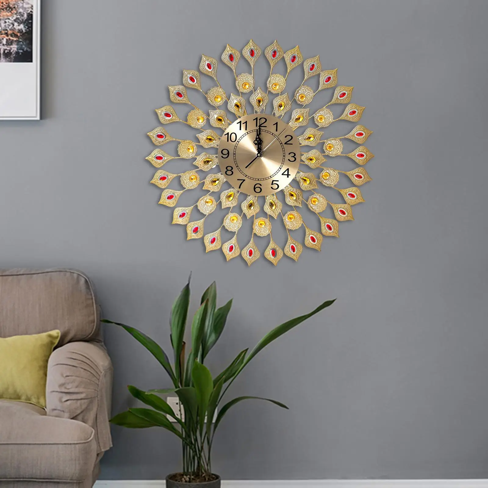 Large Peacock Wall Clock Non Ticking Big Wall Clock for Bedroom Office Decor
