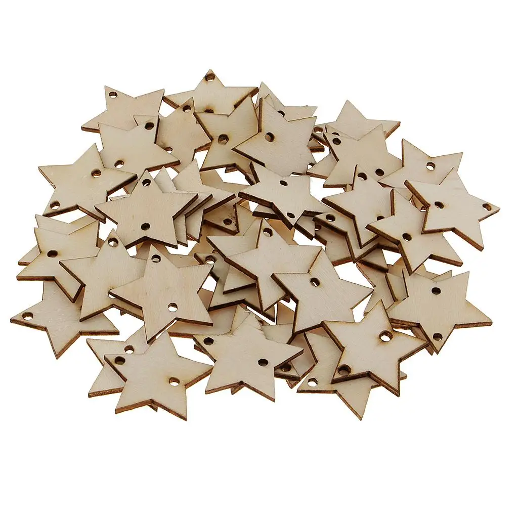 50 Pieces Wooden Discs Tags with 2 Holes Birthday Board Tags Wooden Embellishment for Arts and Crafts DIY Projects - 35x35mm