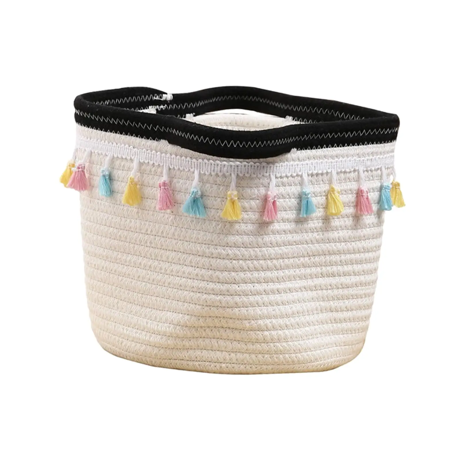 Cotton Rope Storage Basket Boho Room Decor Woven Tassel Storage Bin Organizer for Toiletry Comforters Bedding Clothing Pillows