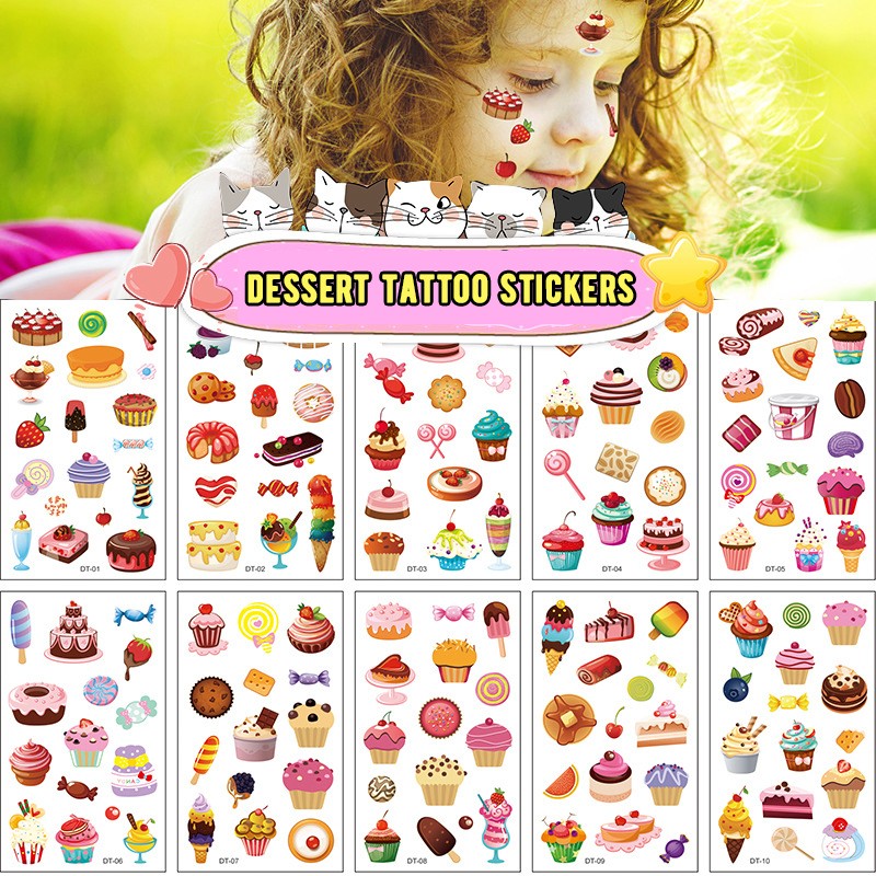 Best of 10 Pack Waterproof Kids Dessert Tattoo Stickers Waterproof Boys And Girls Birthday Party Cake Candy Cartoon Fun Reviews & Tips