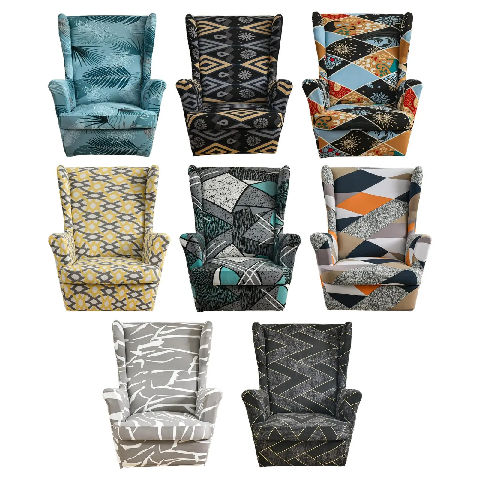 Nonslip Wingback Chair Cover Elastic Modern Polyester Printed for Bedroom