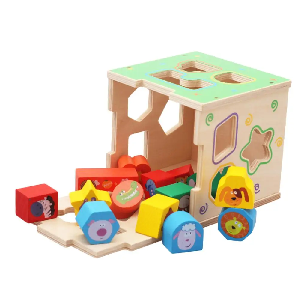 Shape Color Sorter Toy - Colorful Wooden Color Recognition Shape Sorting  Lid for Kids Learning Sort & Match Toys for 