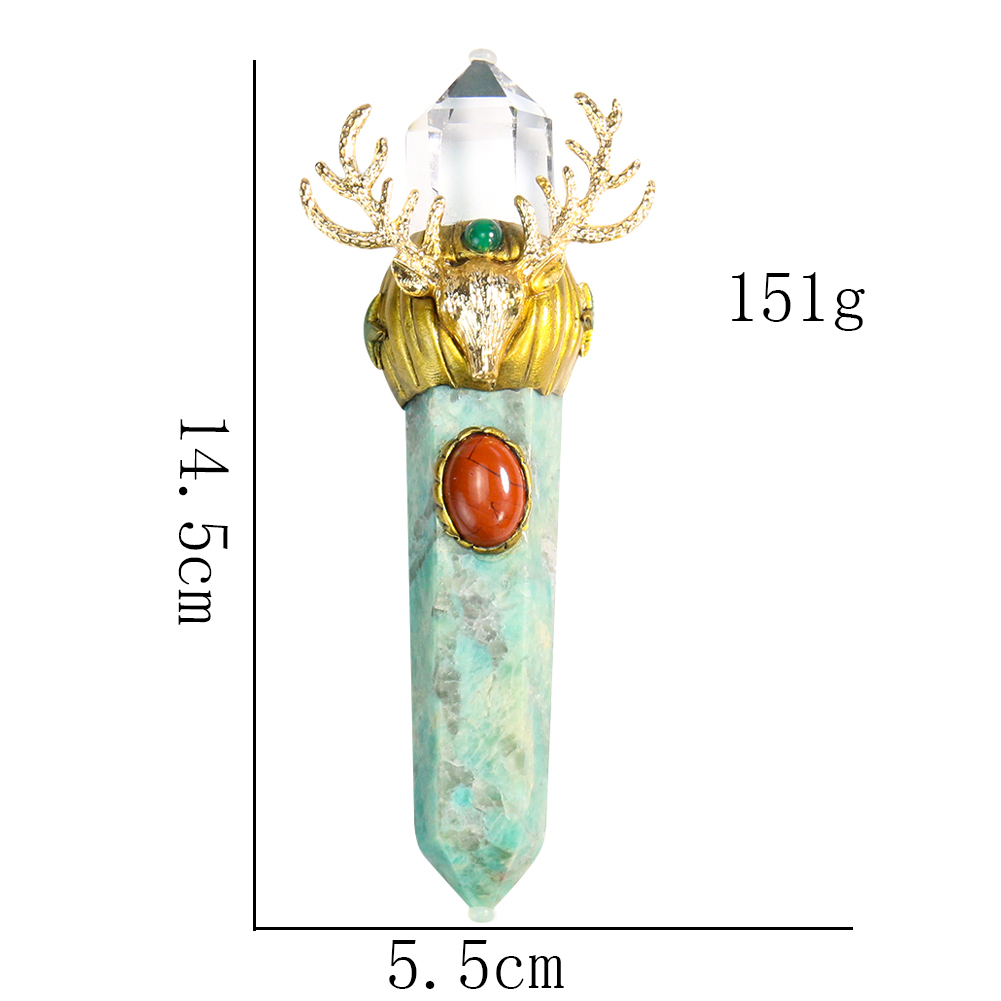 1PC Handgemachte Retro Kristall Sechseckige Säule Herkimer Diamant Elch Kopf Mitarbeiter Hause Desktop Decor Aktivitäten Cosply Hand-gehalten Mitarbeiter – Detail 5
