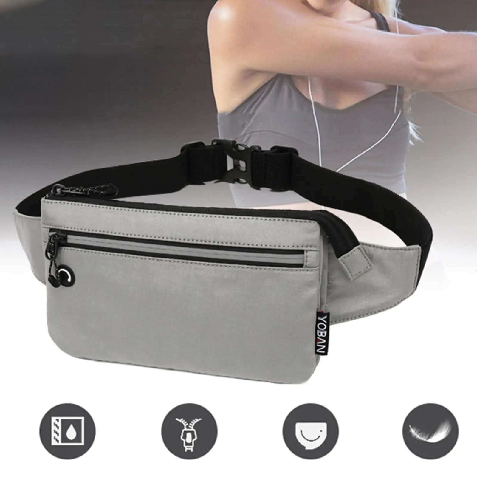 Durable  Waist Bag Pouch Fanny Pack Bags Reflective Strip HeadphHole Purse for Hiking Climbing Trekking Travel 