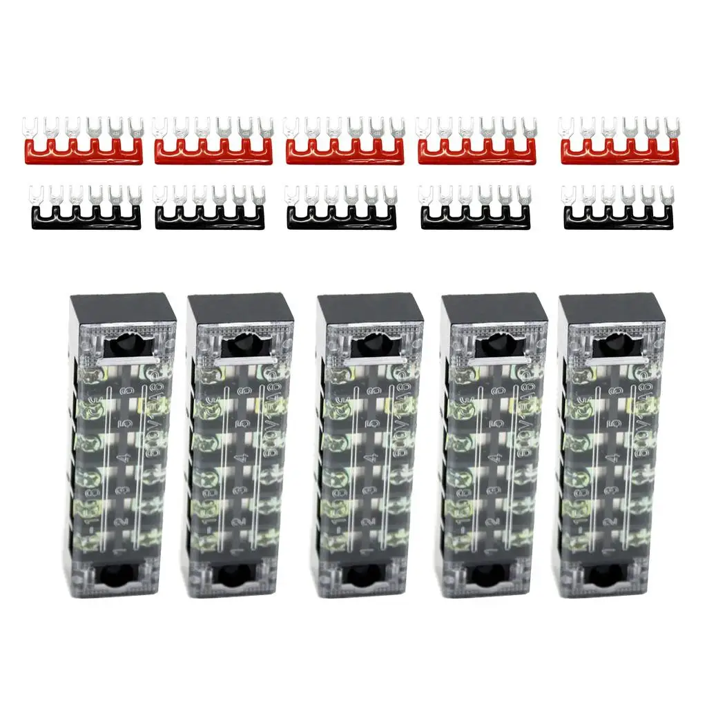 5 of 600V 15A 2 Rows 6 Position Screw Wire Connector Strips