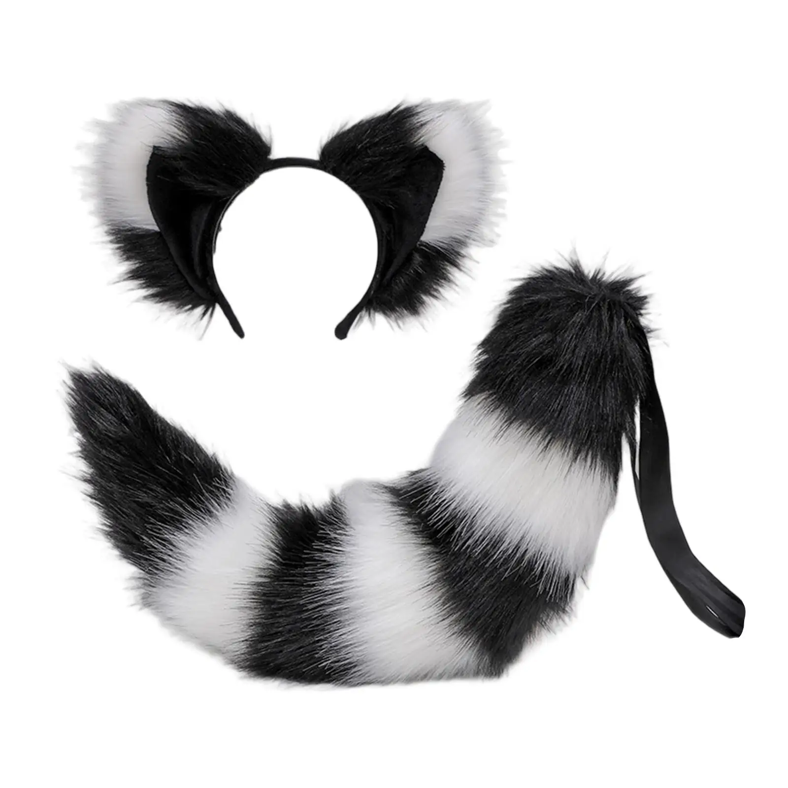 Plush Cats Ears Hair Hoop Long Tail Cosplay Animal Dress up Props Toys Costume Headwear for Halloween Birthday Stage Shows Party