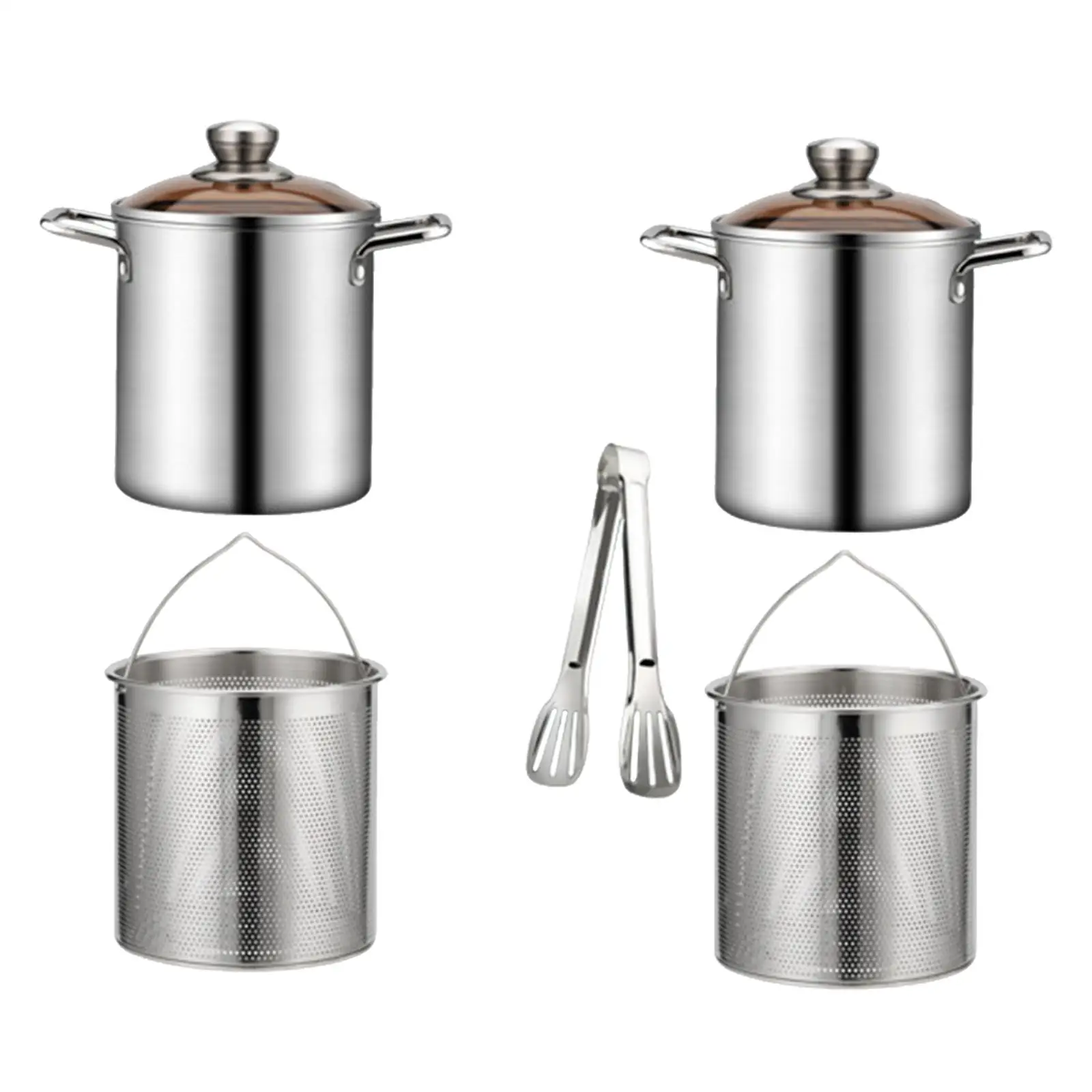 Stainless Steel Stockpot with Basket Clear Glass Lids All Hob Types Use Nonstick Deep Frying Pot Seafood Boil Pot Cooking Pot