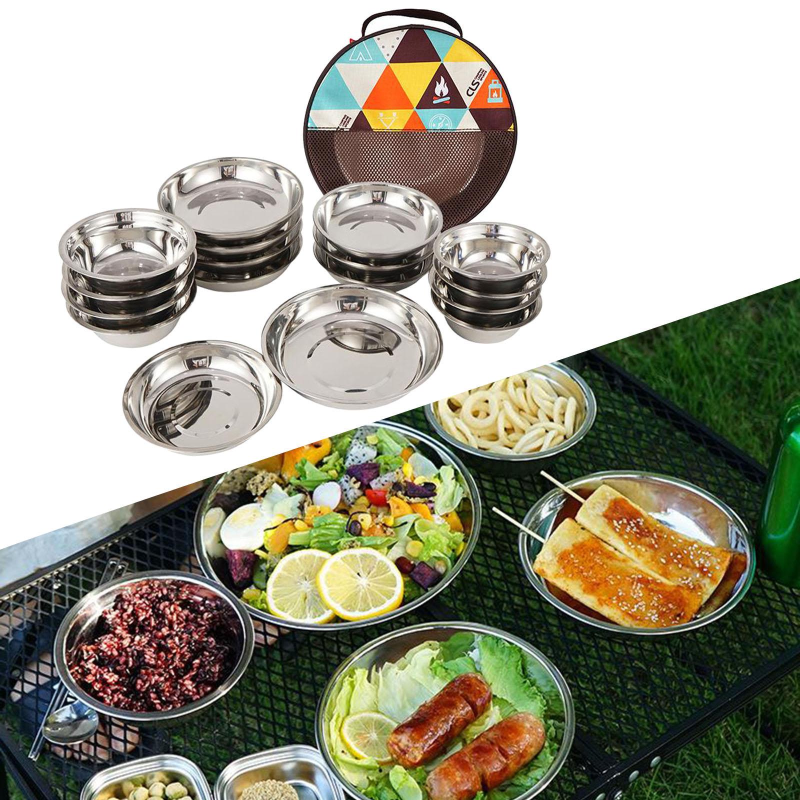 17 in 1 Stainless Steel Plate Set Portable Dinnerware Cooking  Bowl for