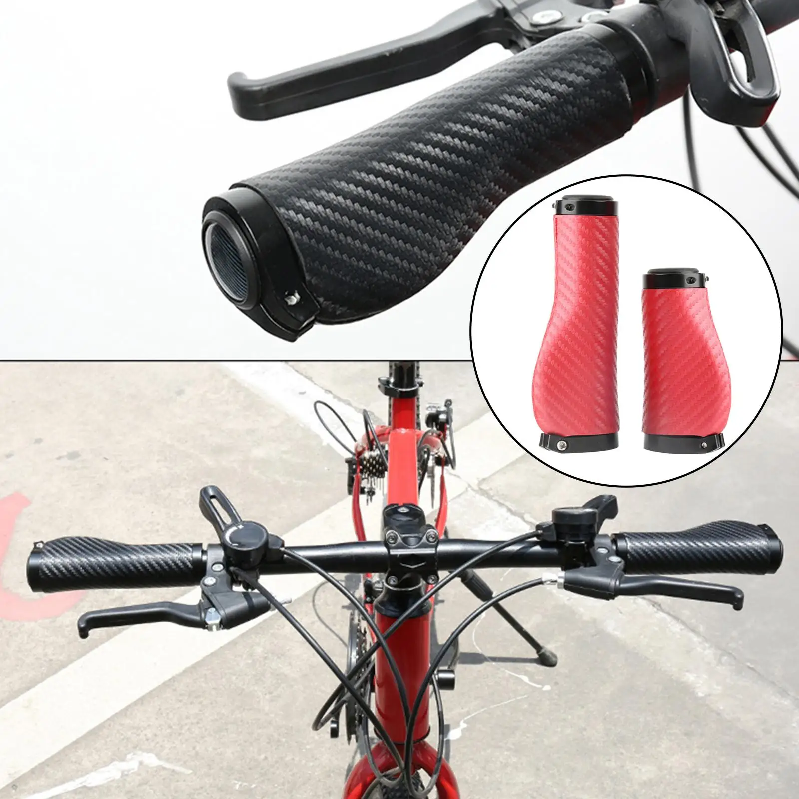 2 Pieces Universal Mountain Bike Handlebar Grips Carbon Fiber Pattern Lockable Non Slip Ergonomic Bar Grips for Scooter Riding