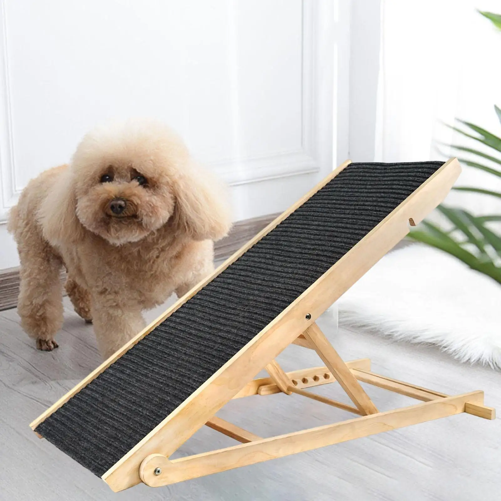 Wood Dog Ramp Height Adjustable Pet Ladder Folding Non Slip Durable for Car