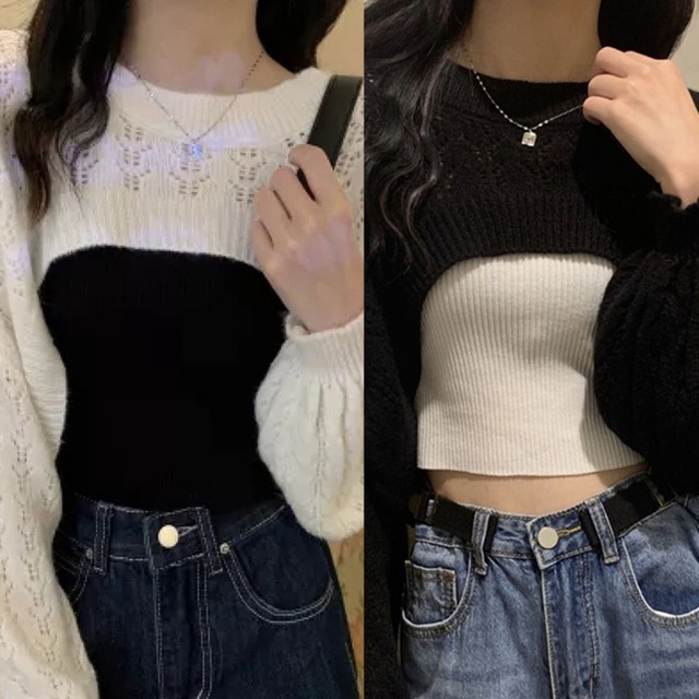 New Autumn Women Solid Sweater O-Neck Cropped Sweater Pullover